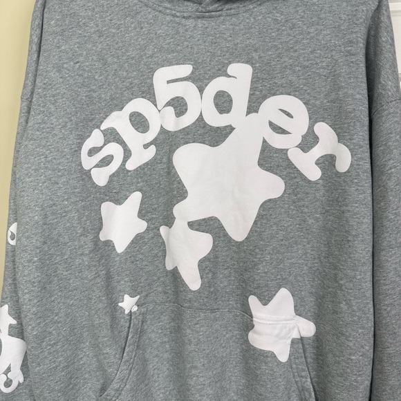 Streetwear Spider Scuba hoodie Men’s Large Grey Star Puff Print Young Thug style - Picture 8 of 13